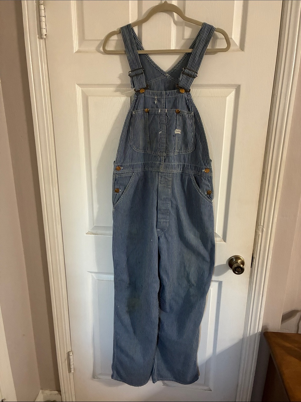 Lee Blue and White Striped Denim Overalls